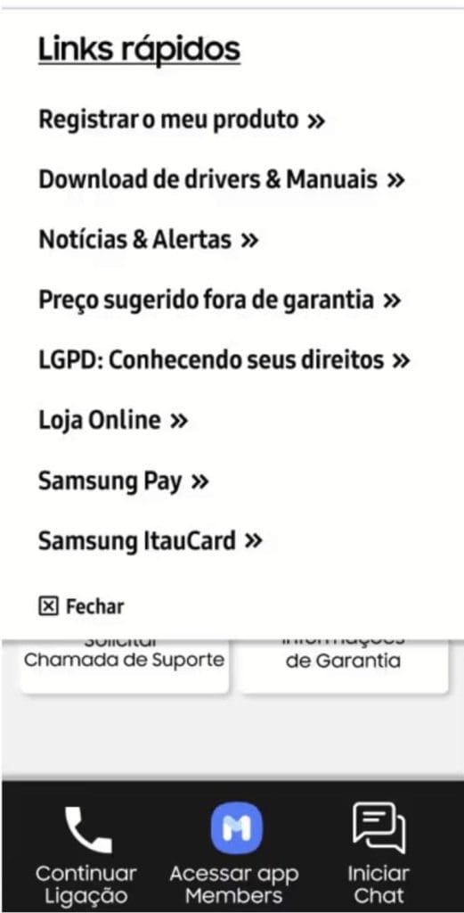 Contato - Links - Samsung Brasil
